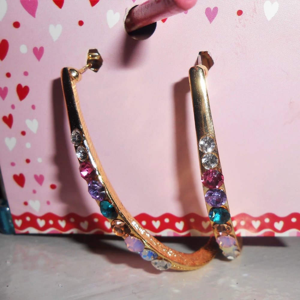 Gold Hoops with Multicolored Crystals